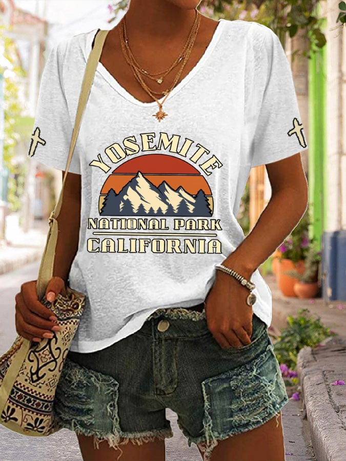 Women's Protect Our National Parks Print V Neck Casual T-Shirt
