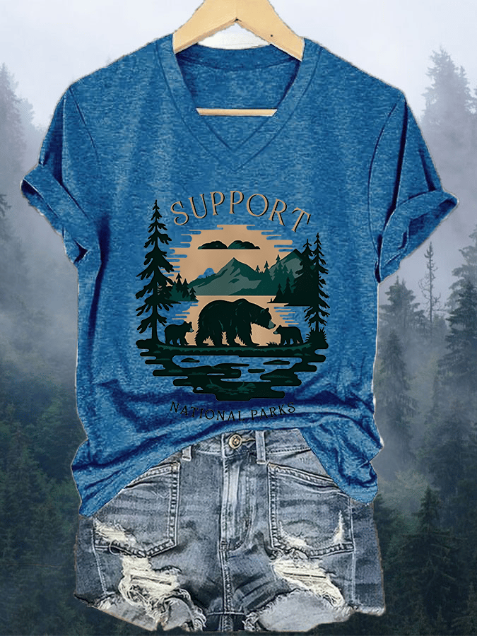 Women's Suppoard National Parks Print V-Neck T-Shirt