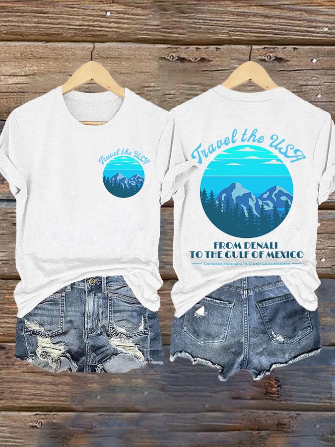 Retro Travel The Usa From Denali To The Gulf Of Mexico Explore America's Vast Landscapes Print T-Shirt