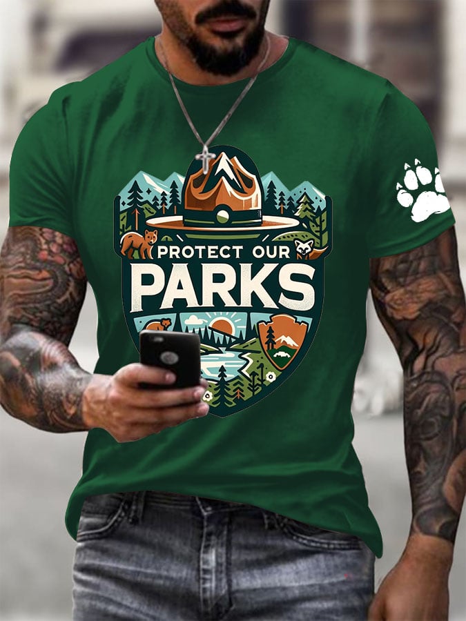 Men's Protect Our National Parks Printed Round Neck T-Shirt