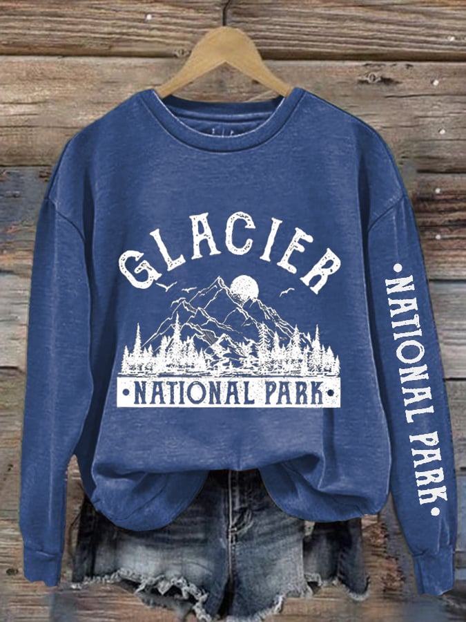 Retro Women's Protect Our National Parks Hot Spots Print Crew Neck Long Sleeve Sweatshirt