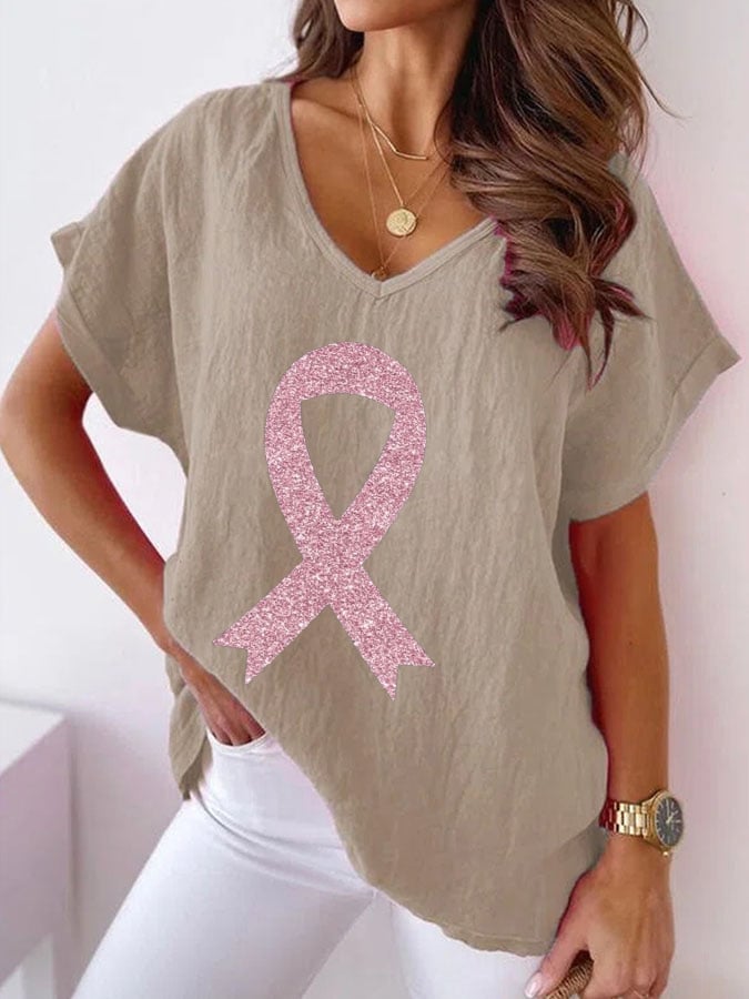Womens Breast Cancer Awareness Print T-Shirt