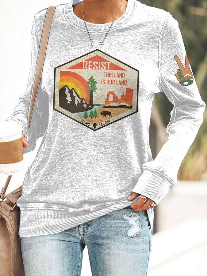 Women's Retro Resist This Land Is Our Land Printed Casual Sweatshirt