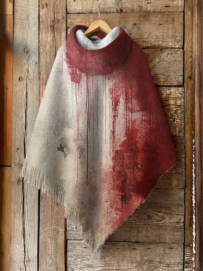 Women's Bloody Problem Solved Halloween Print Plush Hooded Cape