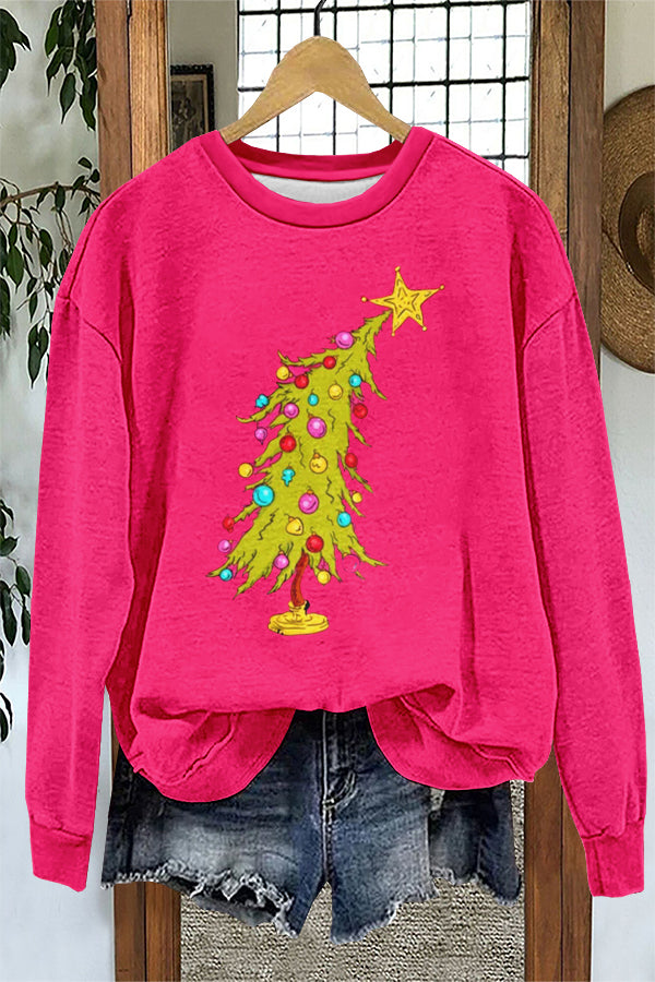 Pink Sweet Christmas Tree Print Sweatshirt