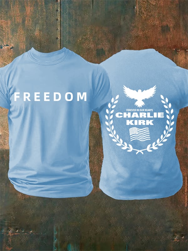 Men's Freedom American Flag Print Casuasl T-shirt