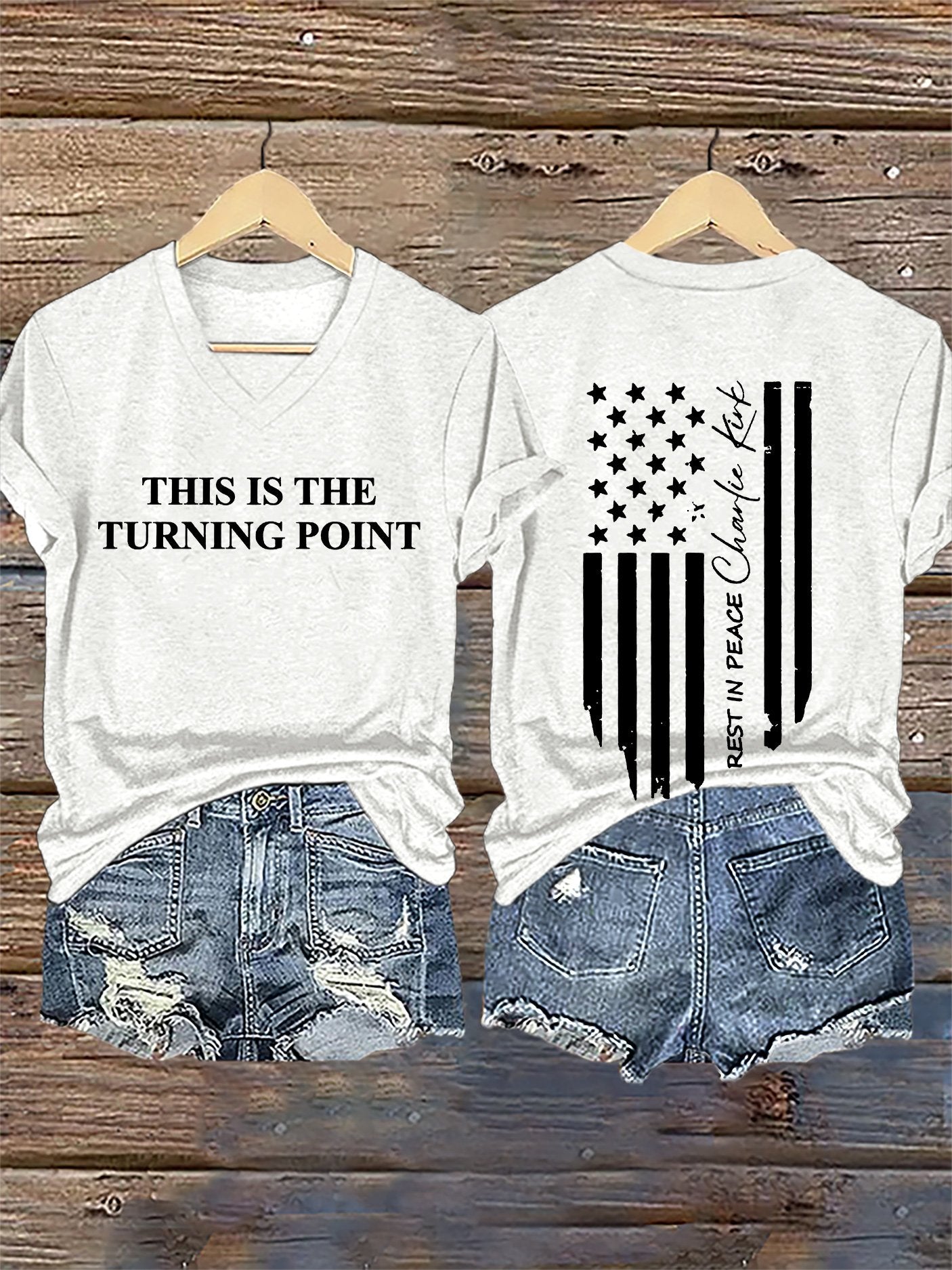 V-Neck Retro This Is The Turning Point Print T-Shirt