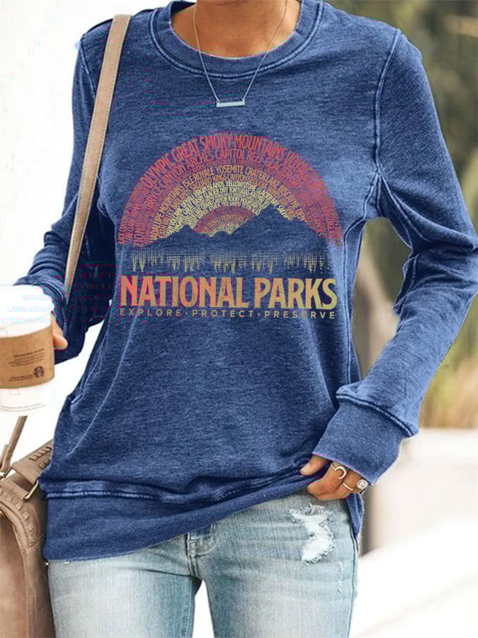 Women's Hotspots 63 National Parks Explore, Protect, And Preserve Printed Casual Sweatshirts