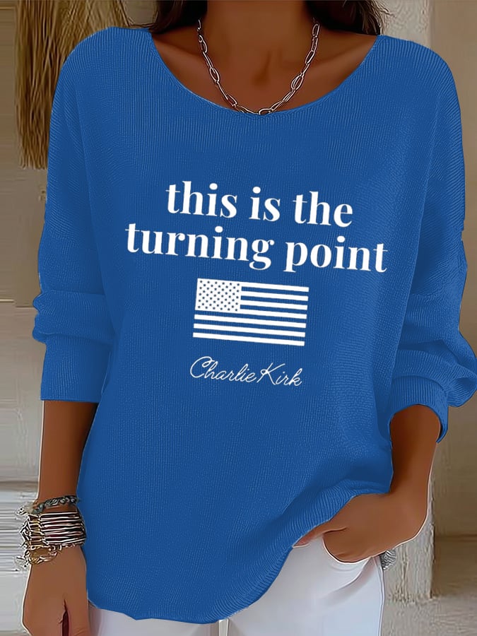 Women's Retro This Is The Turning Point Print Drop Shoulder Sweater