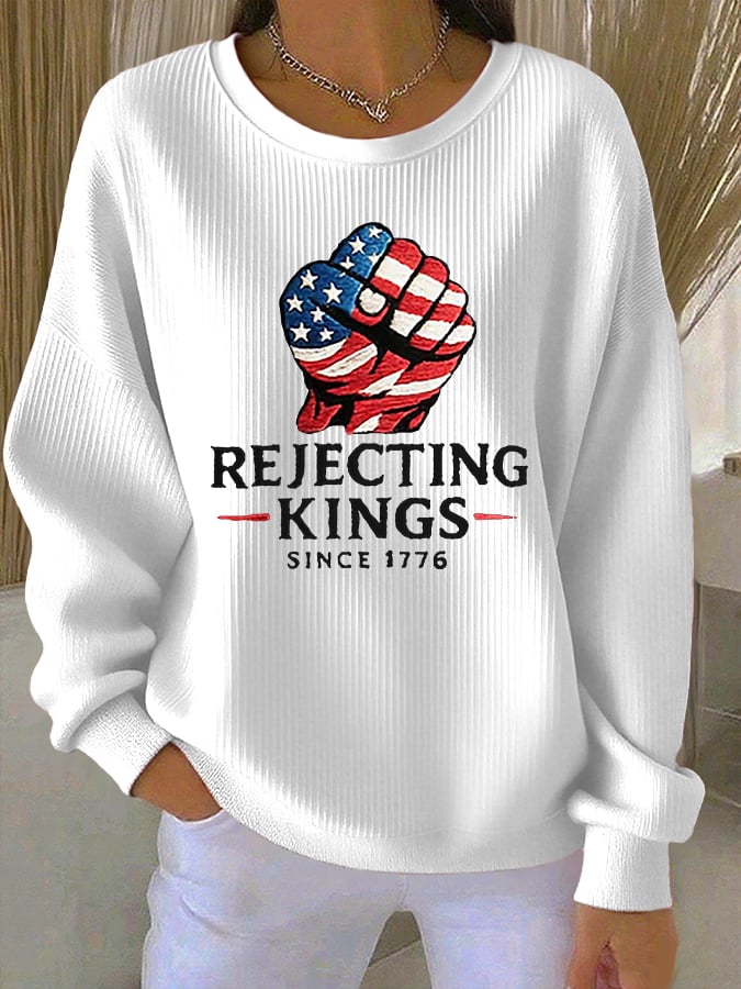 Women's “Rejecting Kings Since 1776” Knitted Sweatshirt
