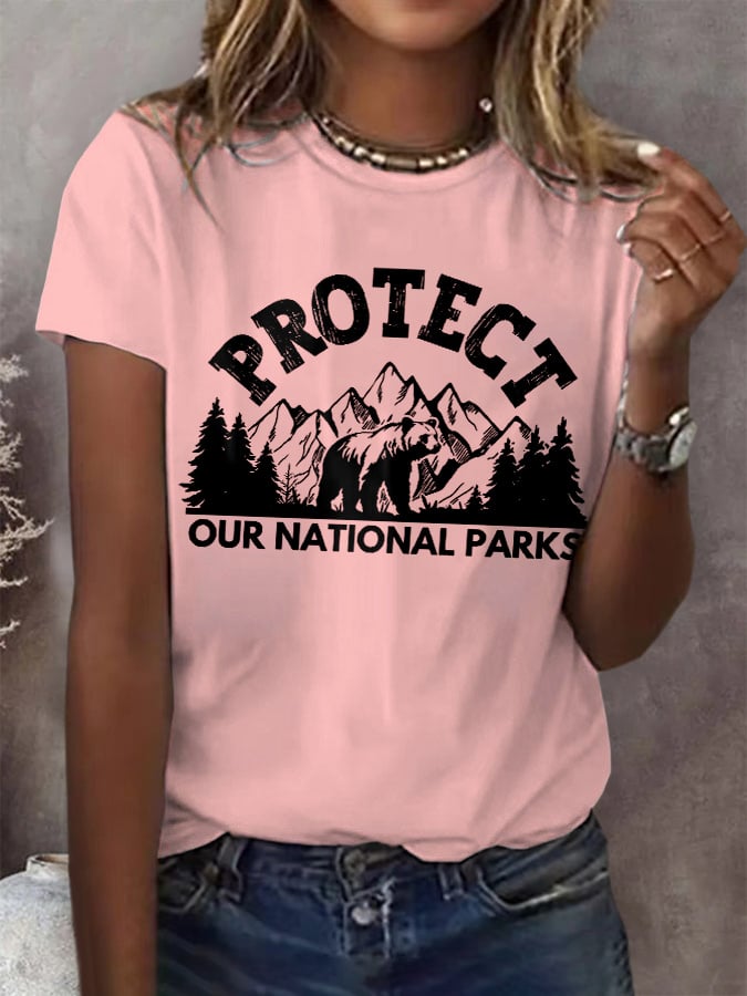Women's Protect Our National Parks Print Round Neck T-Shirt