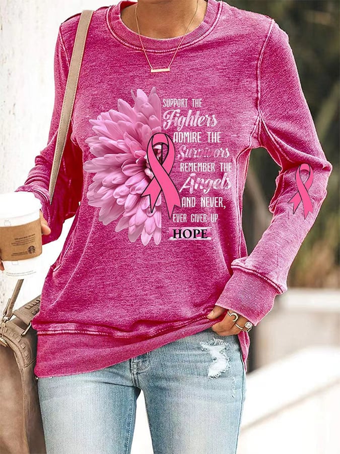 Women'S Casual Breast Cancer Awareness Long-Sleeved Sweatshirt