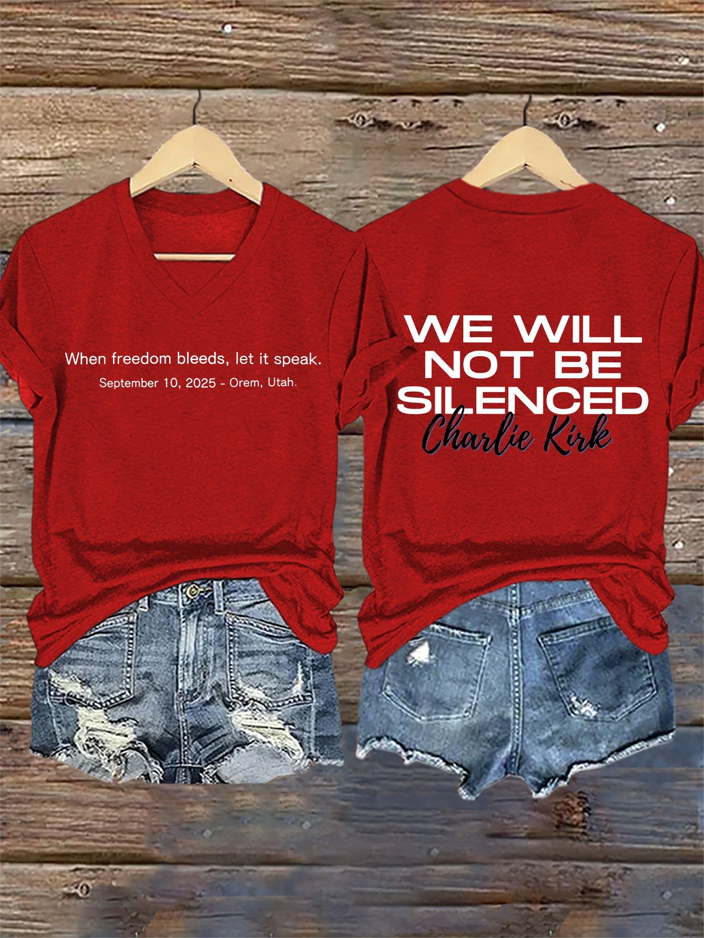 V-Neck Retro When Freedom Bleeds, Let It Speak September 10, 2025 – Orem, Utah We Will Not Be Silenced Print T-Shirt
