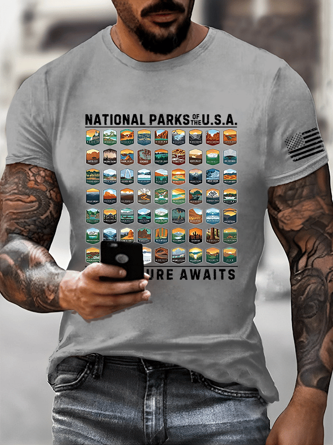 Men's National Parks Of The USA Printed Casual T-Shirt