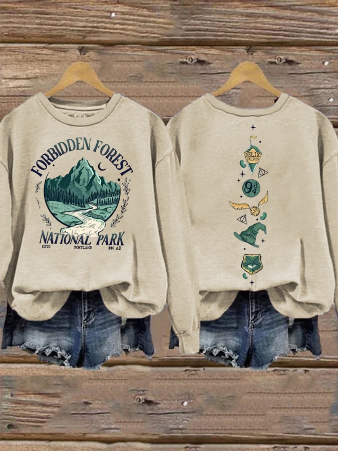 Women'S National Park Printed Round Neck Sweatshirt