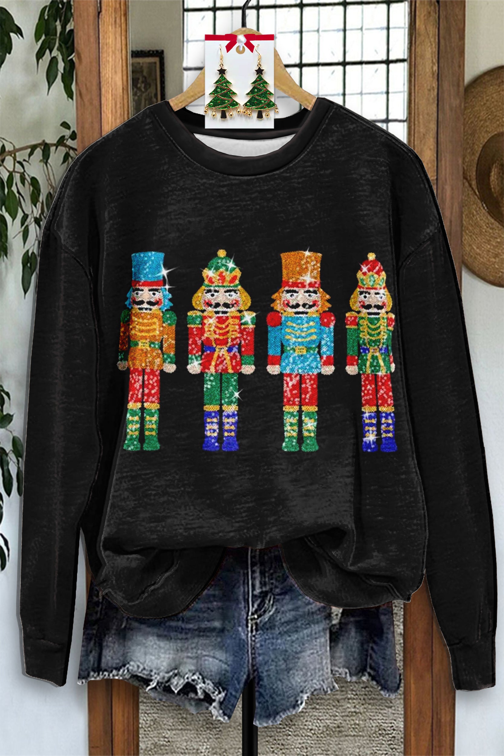 Shiny Nutcracker Sequin Print Sweatshirt