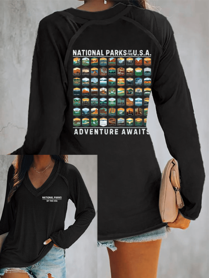 Women's National Parks Of The USA Print V-Neck T-Shirt