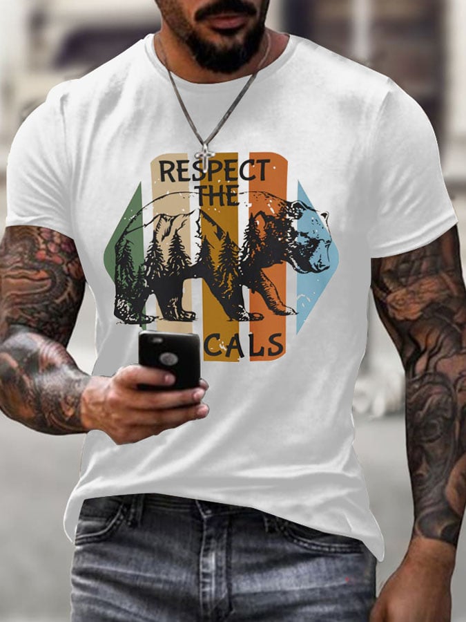 Men'S Retro Protect National Parks Respect The Locals Printed Casual Crew Neck T-Shirt