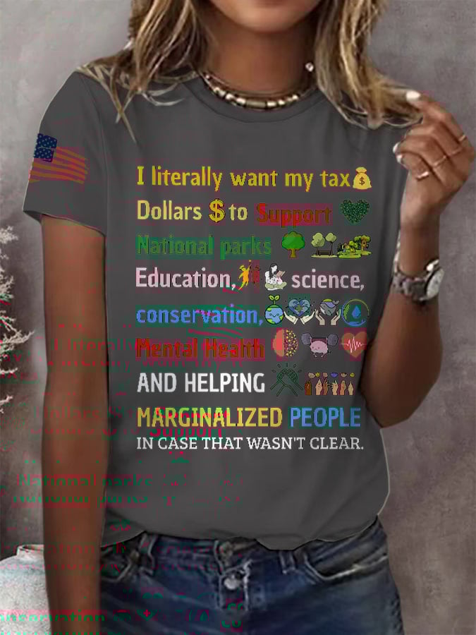 Women's Support National Parks Print Round Neck T-Shirt