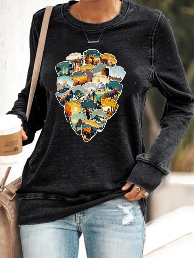 Women's Hotspots 63 National Parks Explore, Protect, And Preserve Printed Casual Sweatshirts