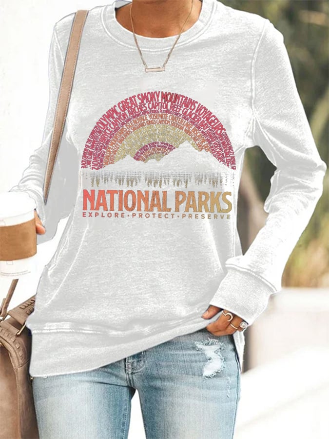 Women's Hotspots 63 National Parks Explore, Protect, And Preserve Printed Casual Sweatshirts
