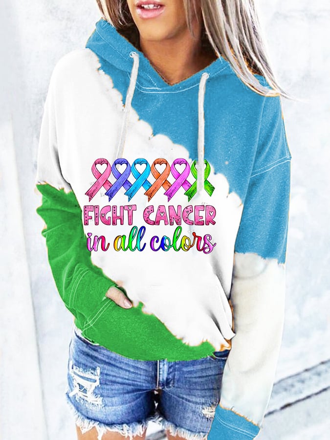 Breast Cancer Print Hooded Long Sleeve Sweatshirt