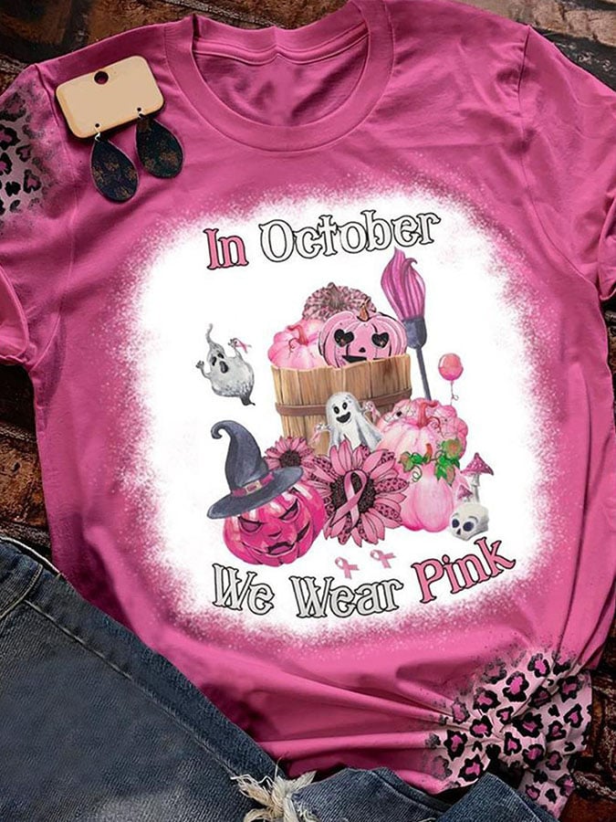 In October We Wear Pink Print T-Shirt