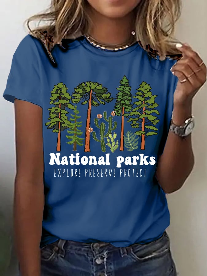 Women's Retro National Parks Explore Preserve Protect Print T-Shirt