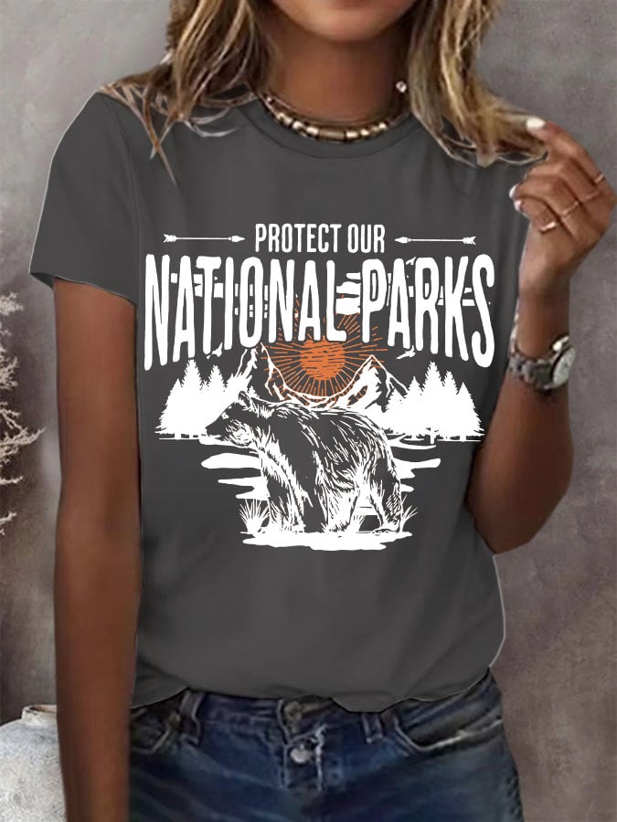 Women's Protect Our National Parks Print Round Neck T-Shirt