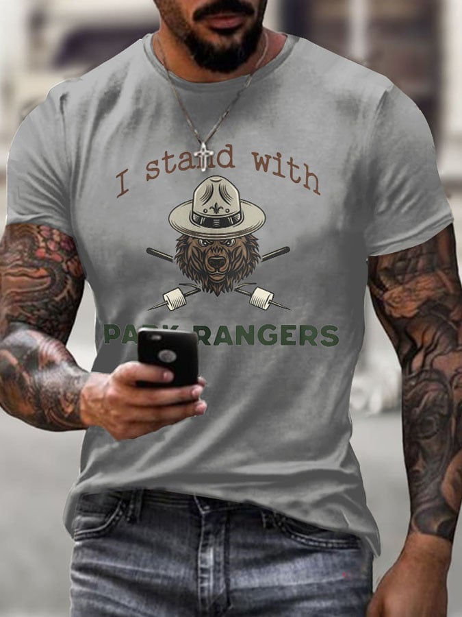 Men'S Retro Protect National Parks I Stand With Park Rangers Printed Casual Crew Neck T-Shirt