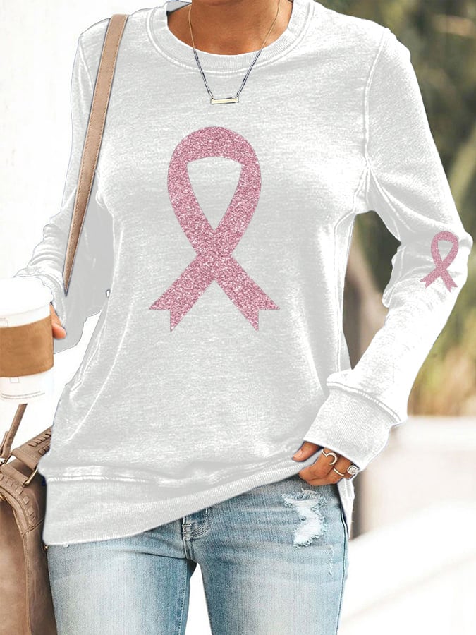 Women's Breast Cancer Awareness Print Casual Sweatshirt
