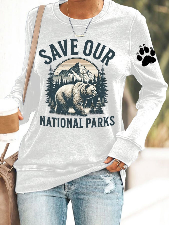 Women's Save Our National Parks Print Casual Sweatershirt