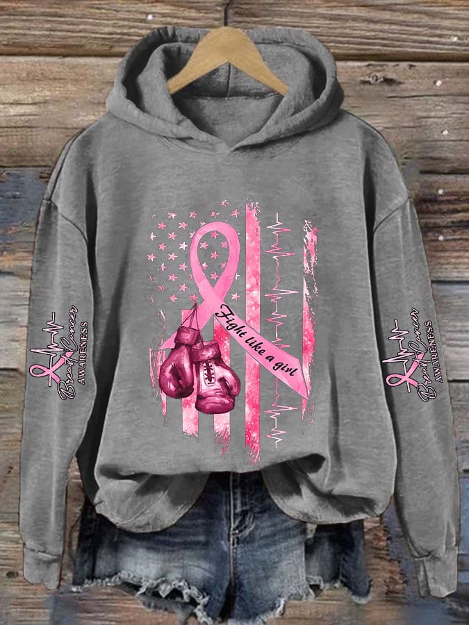 Women's Casual Breast Cancer Awareness Print Long Sleeve Sweatshirt