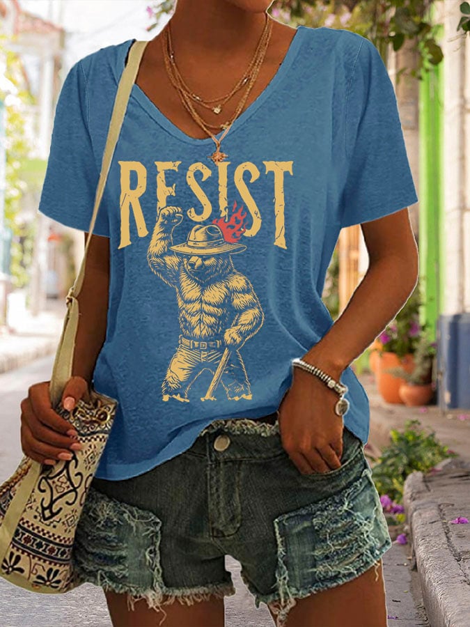 Women's Support National Parks Print V Neck Casual T-Shirt