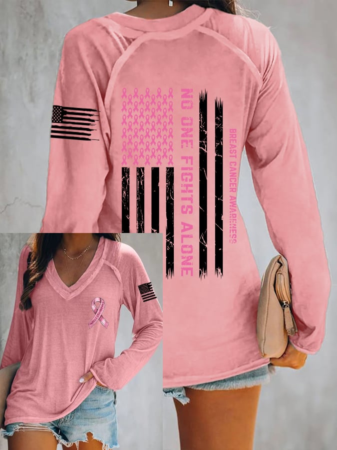 Women's Breast Cancer Awareness Print Casual Long Sleeve T-Shirt