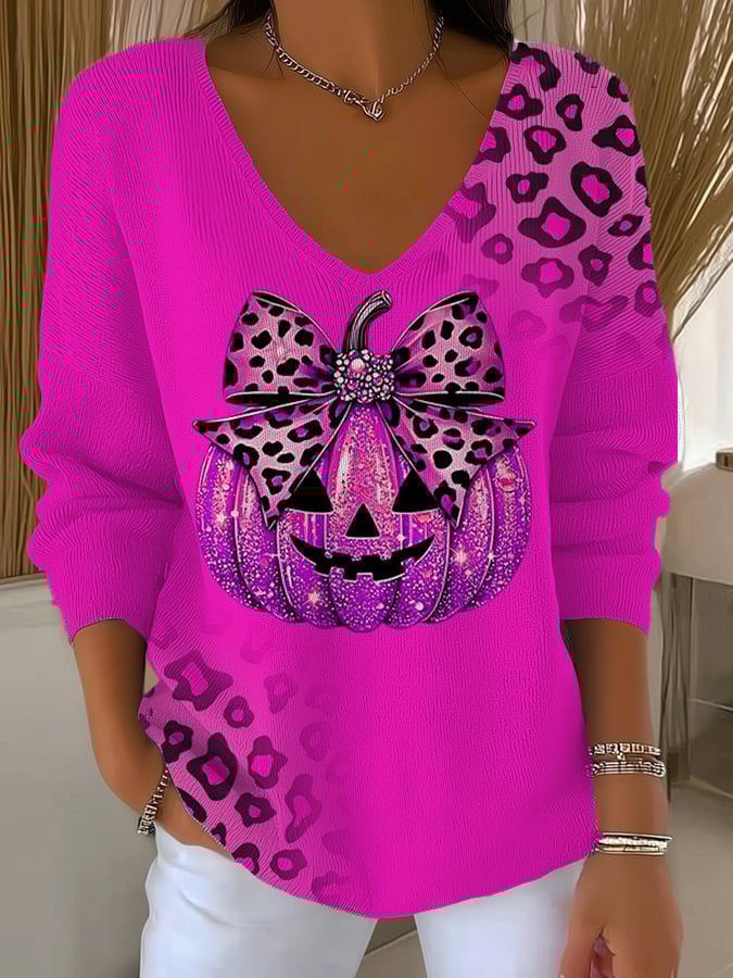 Women's Casual Autumn Pumpkin Striped Long Sleeve T-shirt