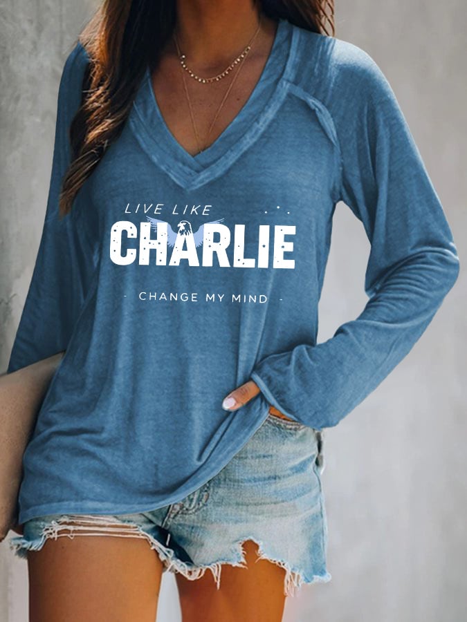 V-neck Retro Live Like Change My Mind Print T-Shirt