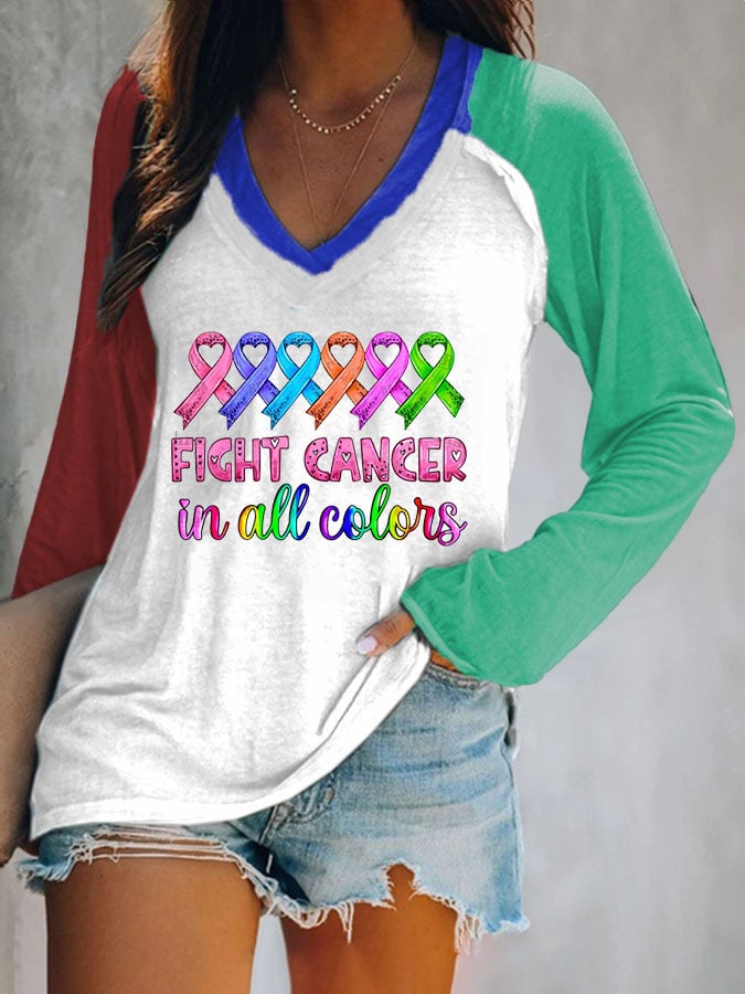 Breast Cancer Print Long Sleeve Casual T-Shirt