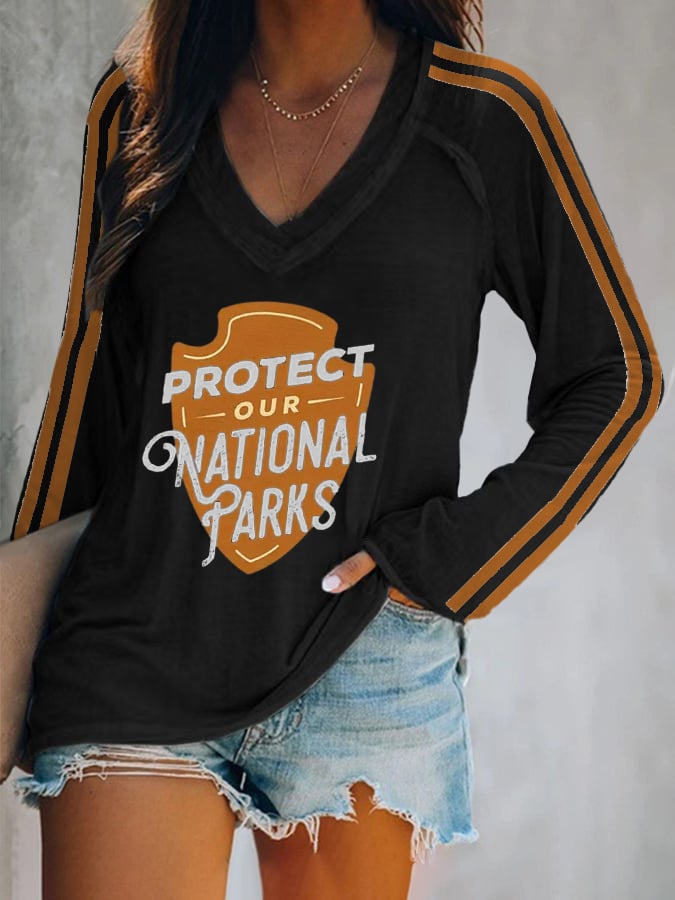 Women's Protect Our National Parks Print Casual Long Sleeve T-Shirt