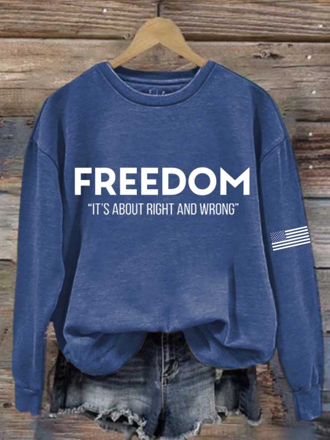 Women's Freedom American Flag Print Casual T-shirt