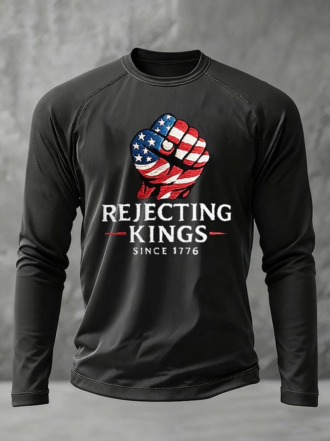 Men's “Rejecting Kings Since 1776” Print Raglan Sleeve Printed T-Shirt