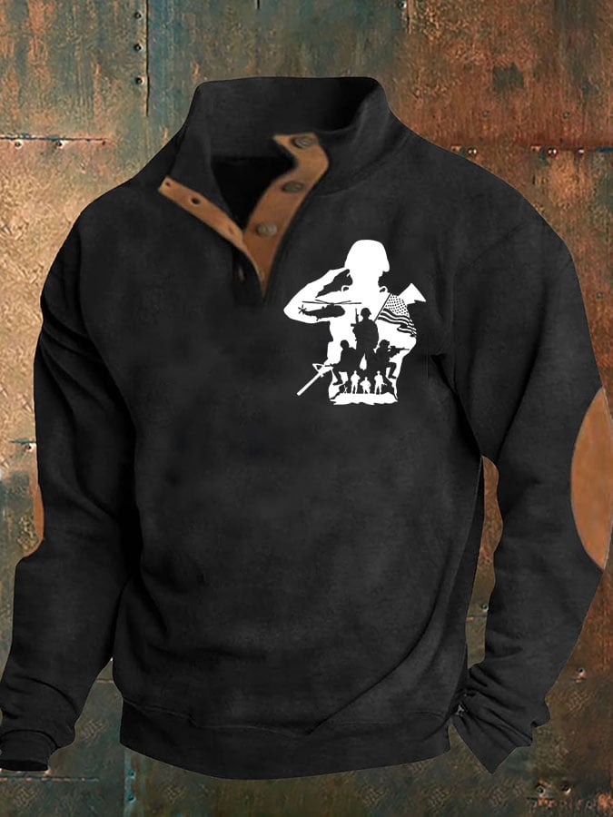 Men's Veterans Print Casual Zipper Sweatshirt
