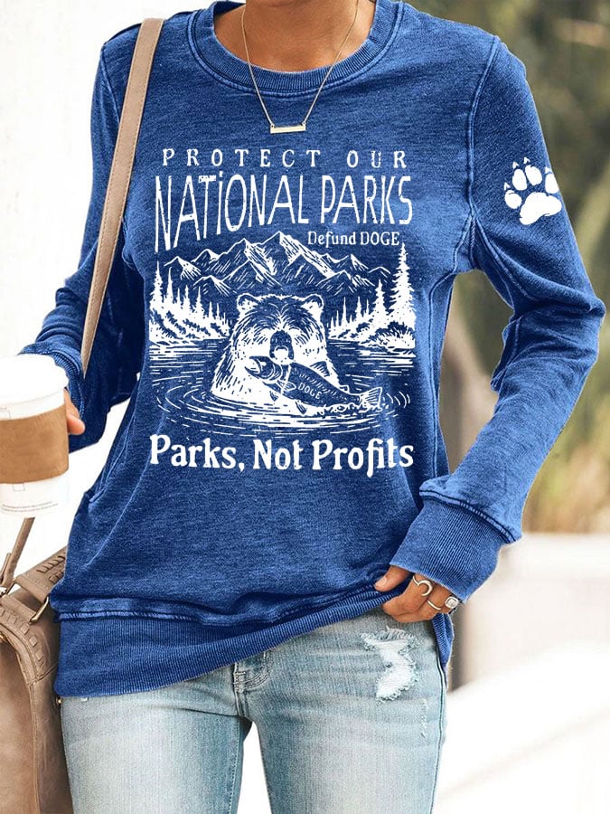 Women's Protect Our National Parks Print Round Neck Sweatshirt