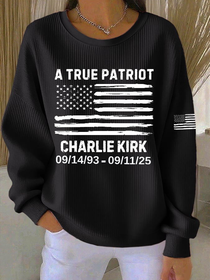 Women's Retro A True Patriot Print Round Neck Sweatshirt