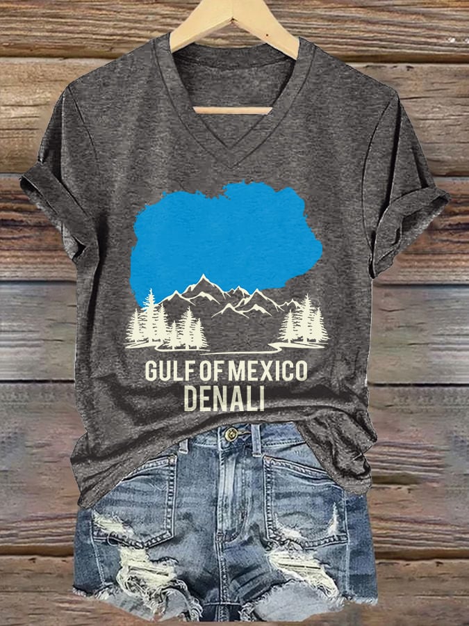 V-neck Retro From Denali To Gulf Of Mexico Print T-Shirt