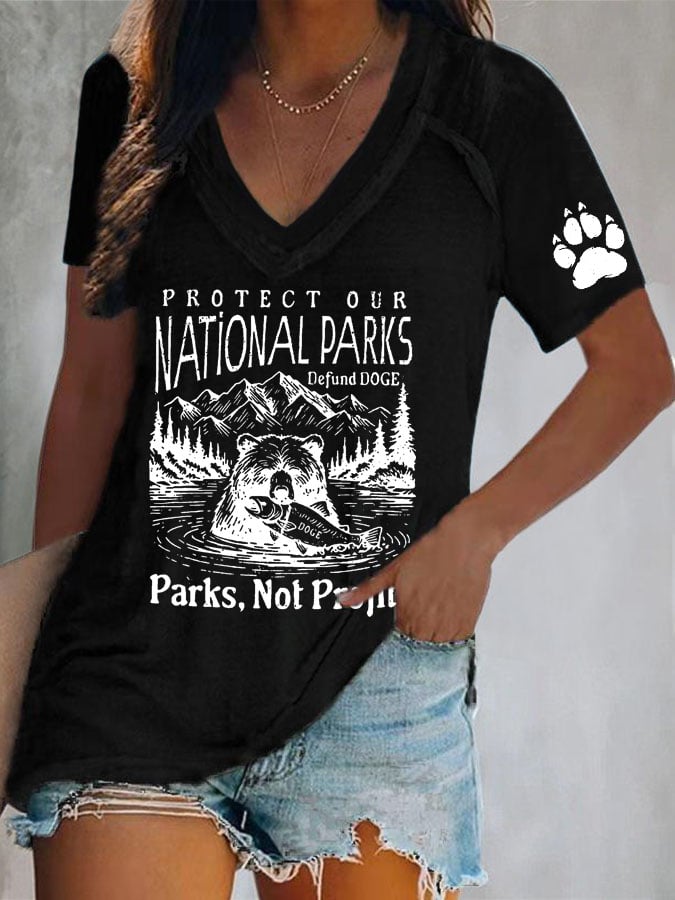 Women's Protect Our National Parks Print V Neck T-Shirt