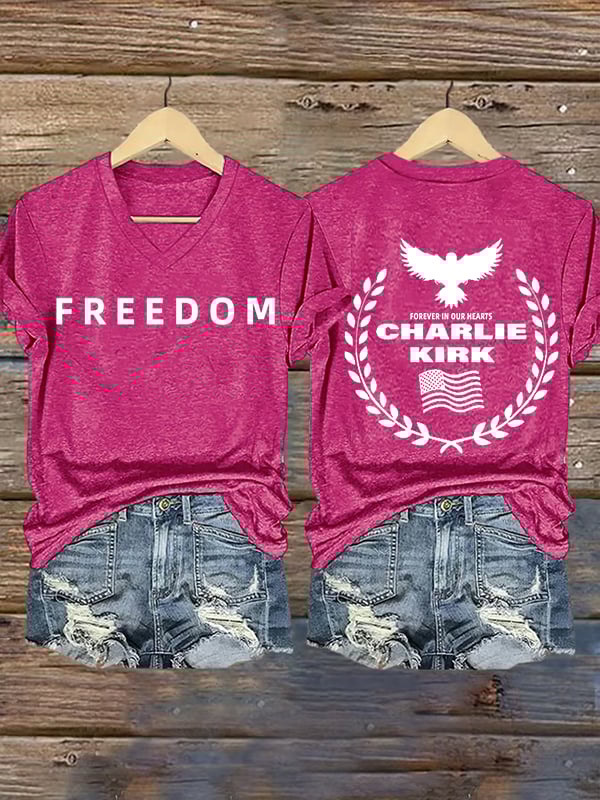 Women's Freedom American Flag Print Casuasl T-shirt