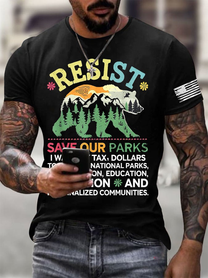 Men's Support National Parks Printed Round Neck T-Shirt
