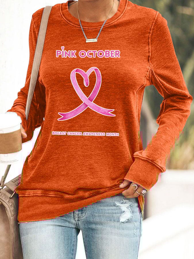 Women's Pi̇nk October Breast Cancer Awareness Month Printed Sweatshirt
