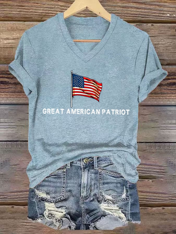 Women's Commemorative Print V Neck T-shirt